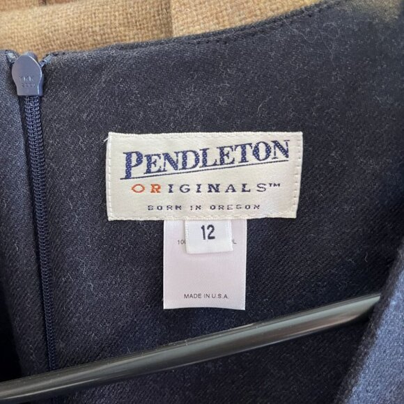 vintage 90s dress PENDLETON wool navy blue simple sheath normcore midi M L - Picture 7 of 7